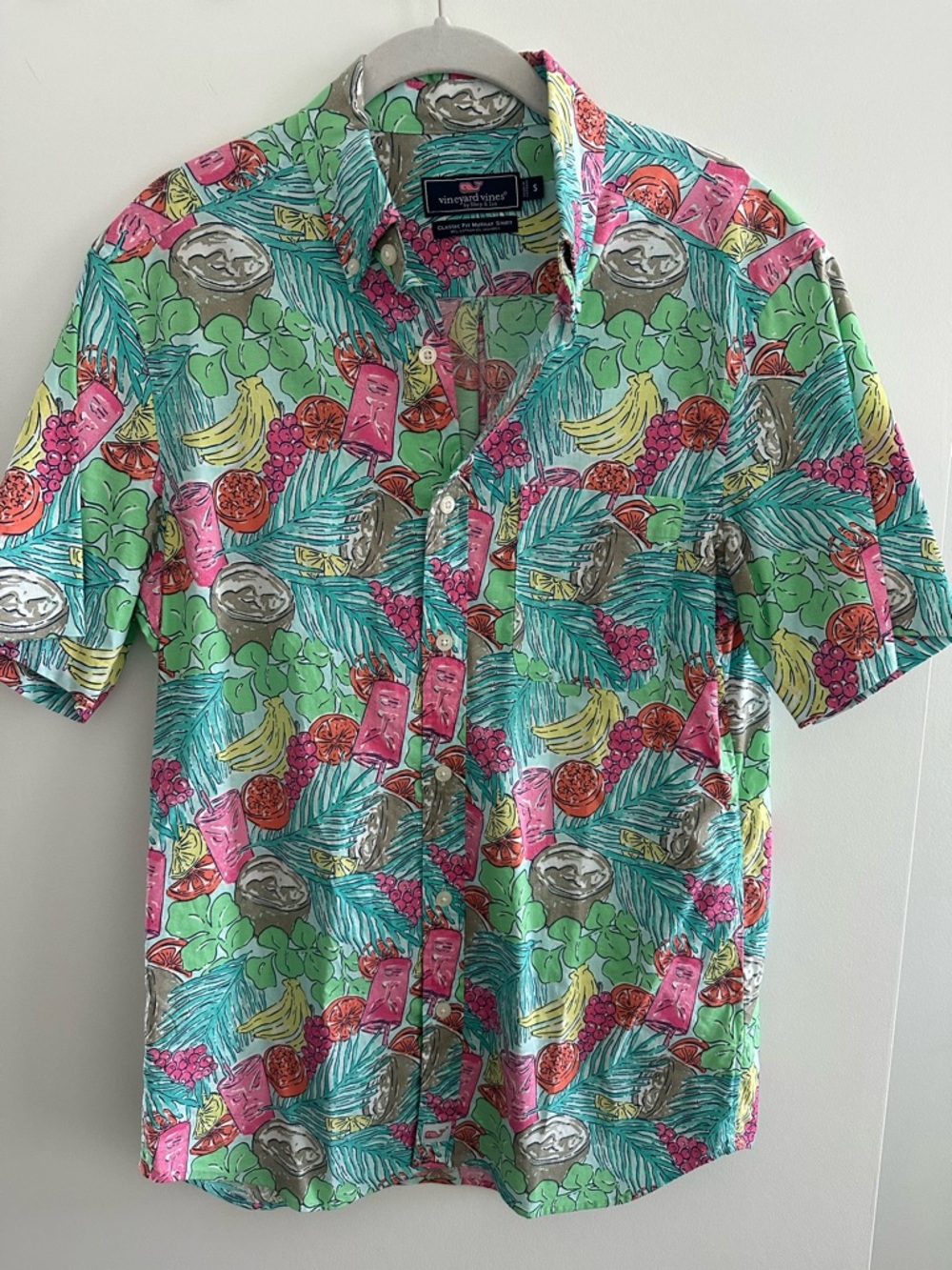 Vineyard Vines Mint Multi Tropical Short-Sleeve Button-Down Shirt